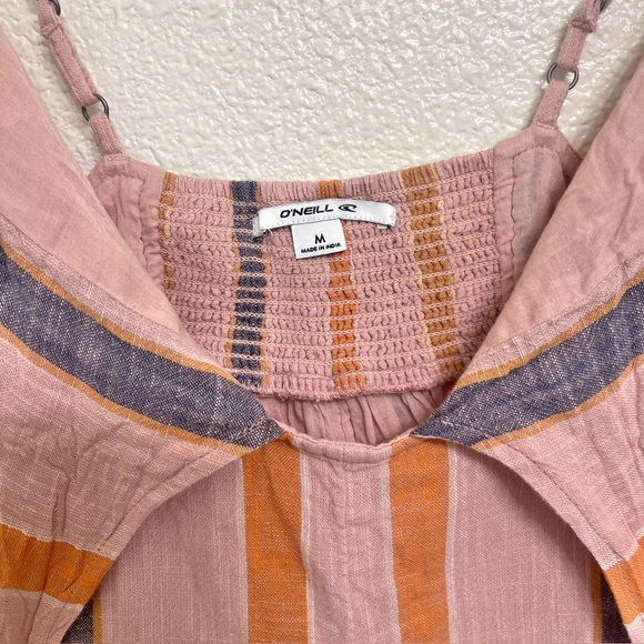O'Neill Tatum Tie Front Romper Pink Striped Retro Beach Size Medium - Picture 8 of 13